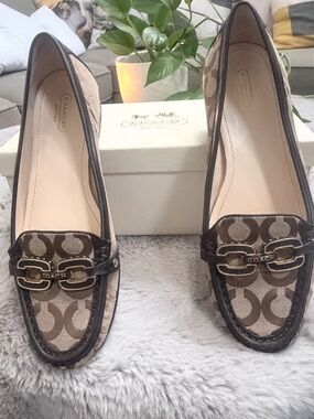 Coach Signature Canvas Loafers in Brown with Gold Hardware